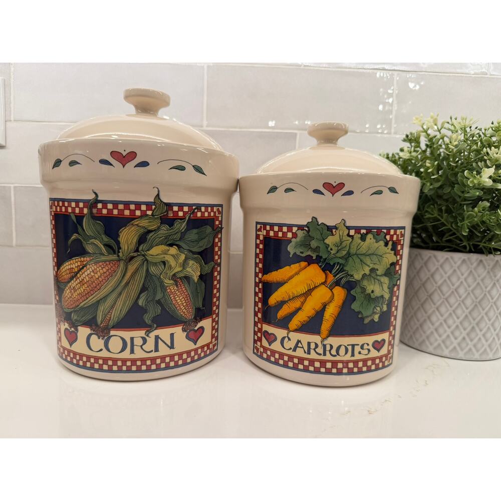 VTG Susan Winget Garden Fresh Ceramic Canisters Corn Carrots